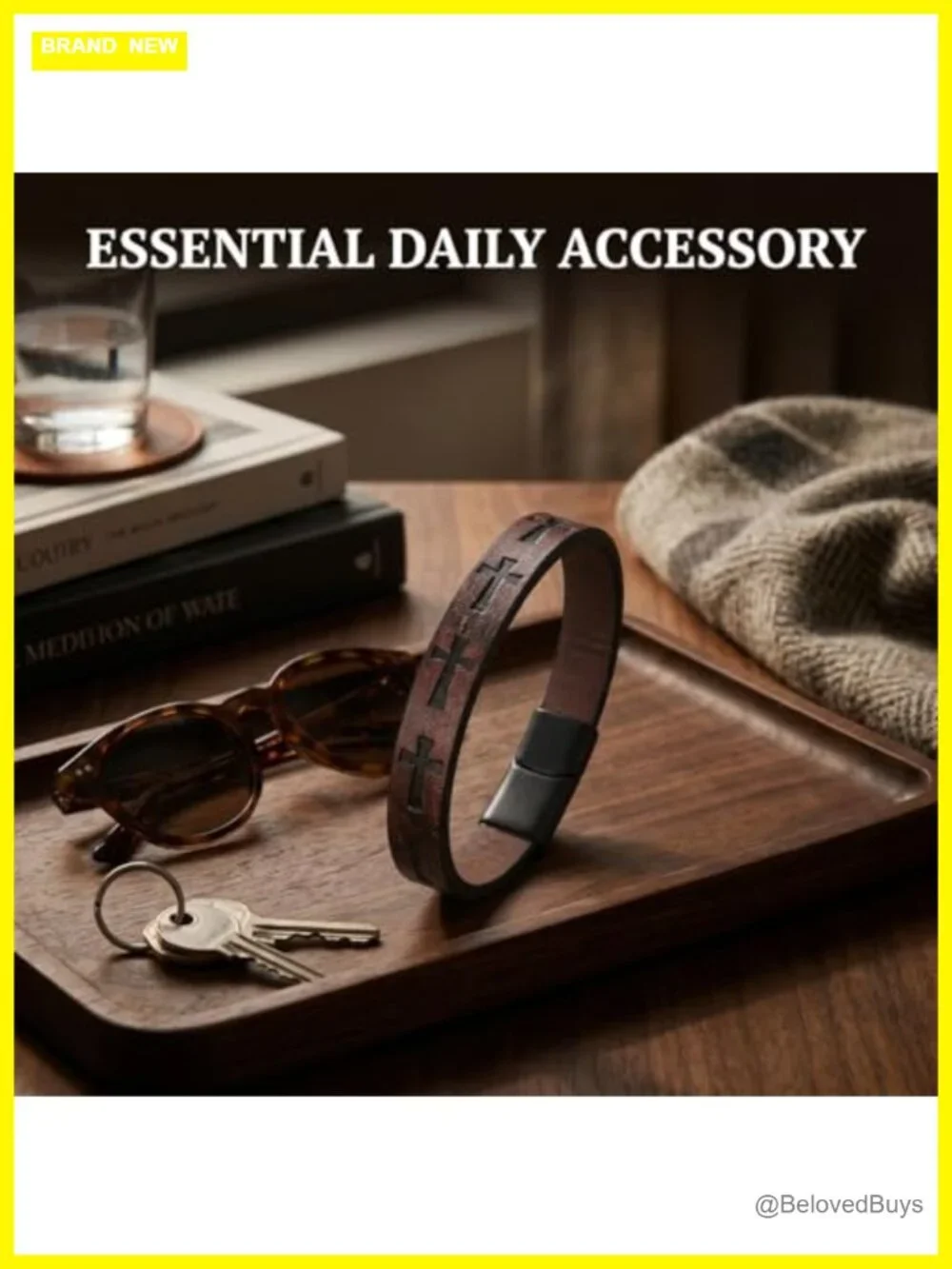 Cross Unique Clasp Woven Bracelet Faux Leather Band Unisex